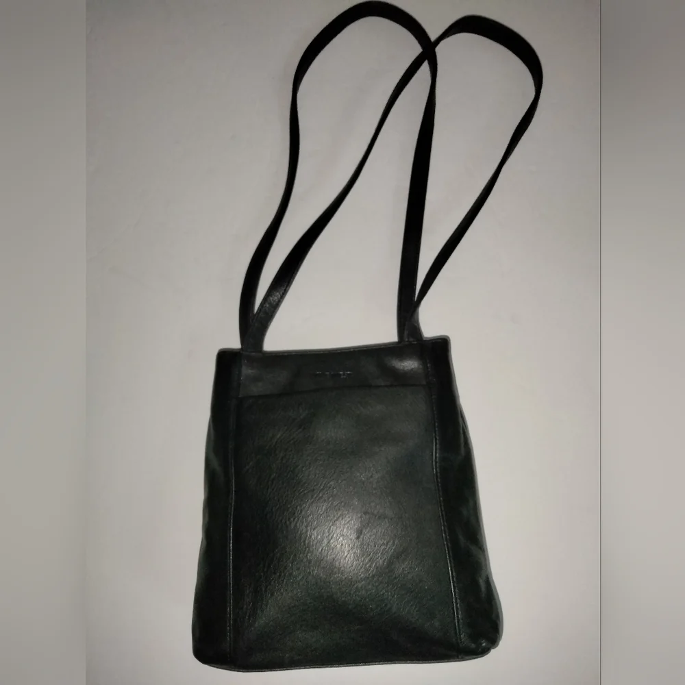 Nine West (Black) Genuine Leather Double Strap Minimalist Snap/Zip Shoulder Bag